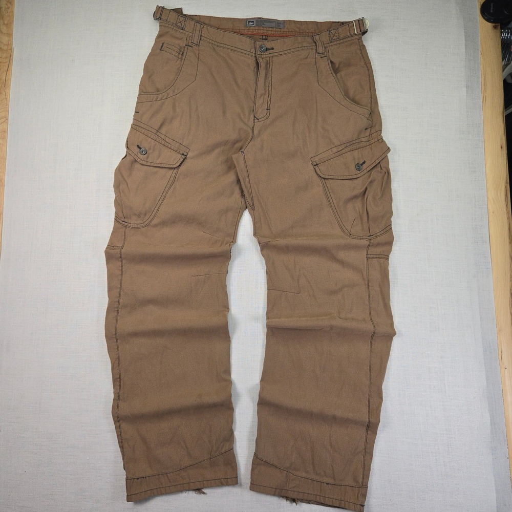 VTG REI Mens 36x32 Cargo Pants Baggy Brown Adjustable Hiking Gorp Utility Work